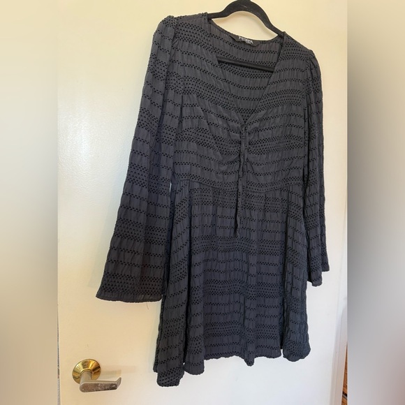 Disturbia Black Long Bell Sleeve V-Neck Mini Dress in Size 6 - Picture 1 of 9